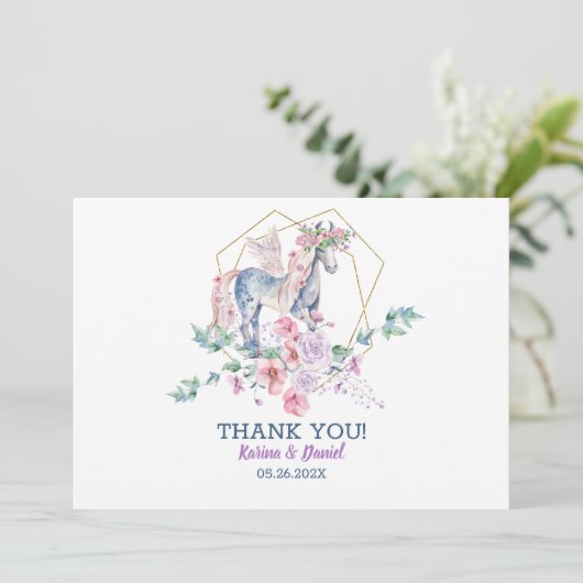 かわいい魔法のポニーとピンクのバラのリース 招待状 (スタンド正面)