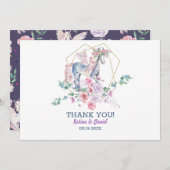 かわいい魔法のポニーとピンクのバラのリース 招待状 (正面/裏面)