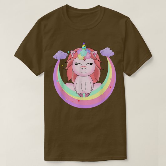 かわいい魔法のユニコーンとレインボーユニコーン Tシャツ (デザイン正面)