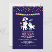 かわいい魔法のユニコーンと虹の誕生日 マグネット招待状 (正面)