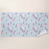 かわいい魔法のユニコーンのパステルカラー ビーチタオル (正面)