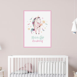 かわいい魔法のユニコーンの女の子らしいピンクの子供 ポスター