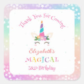 かわいい魔法のユニコーンの誕生日おめでとうありがとう スクエアシール (正面)