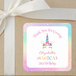 かわいい魔法のユニコーンの誕生日おめでとうありがとう スクエアシール