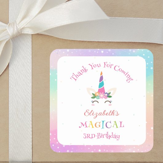 かわいい魔法のユニコーンの誕生日おめでとうありがとう スクエアシール