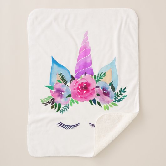 かわいい魔法のユニコーンの顔 シェルパブランケット (正面)