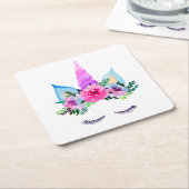 かわいい魔法のユニコーンの顔 スクエアペーパーコースター (アングル)