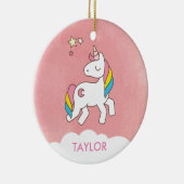 かわいい魔法のユニコーンを追加パーソナライズされた セラミックオーナメント (右)