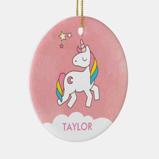 かわいい魔法のユニコーンを追加パーソナライズされた セラミックオーナメント (右)