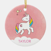 かわいい魔法のユニコーンを追加パーソナライズされた セラミックオーナメント (正面)