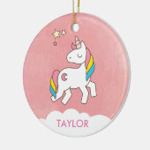 かわいい魔法のユニコーンを追加パーソナライズされた セラミックオーナメント (左)