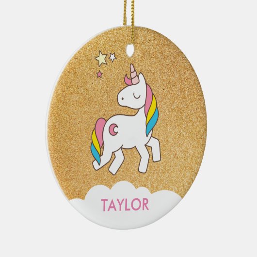 かわいい魔法のユニコーンを追加パーソナライズされた セラミックオーナメント (右)