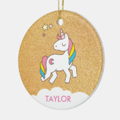 かわいい魔法のユニコーンを追加パーソナライズされた セラミックオーナメント (左)
