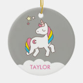 かわいい魔法のユニコーンを追加パーソナライズされた セラミックオーナメント (正面)