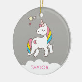 かわいい魔法のユニコーンを追加パーソナライズされた セラミックオーナメント (左)