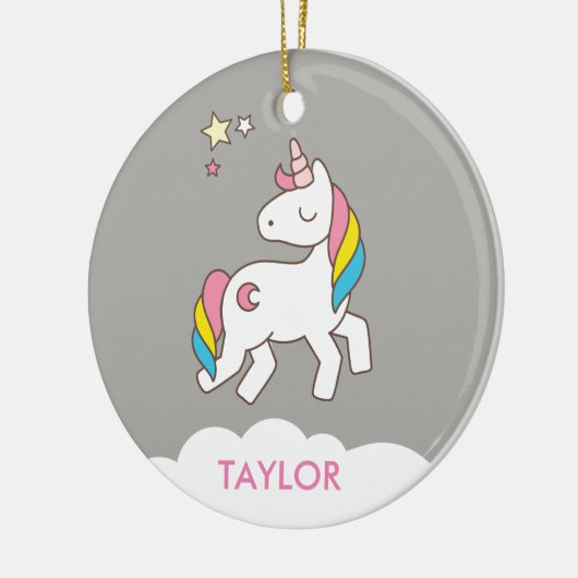 かわいい魔法のユニコーンを追加パーソナライズされた セラミックオーナメント (左)