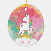 かわいい魔法のユニコーンを追加パーソナライズされた セラミックオーナメント (左)