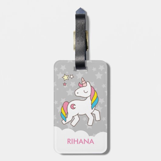 かわいい魔法のユニコーンを追加パーソナライズされた ラゲッジタグ (裏面縦)