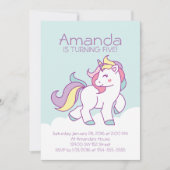 かわいい魔法のユニコーンパステルガールアニマルズ誕生日 招待状 (正面)