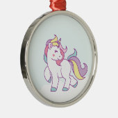 かわいい魔法のユニコーンパステルパーソナライズされたカラー メタルオーナメント (右)