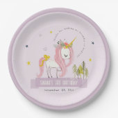 かわいい魔法のユニコーンパープル薄紫子供の誕生日 ペーパープレート (正面)
