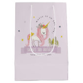 かわいい魔法のユニコーンパープル薄紫子供の誕生日 ミディアムペーパーバッグ (裏面)