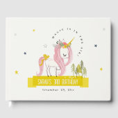 かわいい魔法のユニコーンピンクイエロー子供の誕生日 ゲストブック (正面)