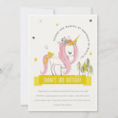 かわいい魔法のユニコーンピンクイエロー子供の誕生日 サンキューカード (正面)
