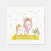 かわいい魔法のユニコーンピンクイエロー子供の誕生日 スタンダードカクテルナプキン (正面)