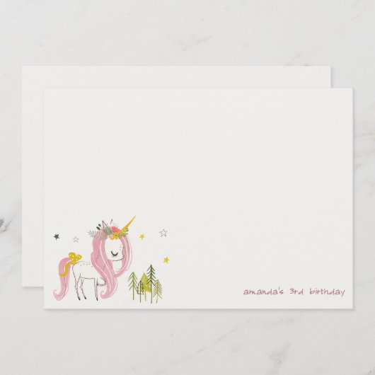 かわいい魔法のユニコーンピンクイエロー子供の誕生日 ノートカード (正面/裏面)