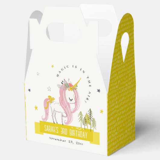 かわいい魔法のユニコーンピンクイエロー子供の誕生日 フェイバーボックス (オープン)