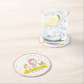 かわいい魔法のユニコーンピンクイエロー子供の誕生日 ラウンドペーパーコースター (インサイチュ)