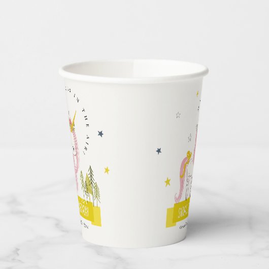 かわいい魔法のユニコーンピンクイエロー子供の誕生日 紙コップ (左)