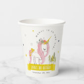 かわいい魔法のユニコーンピンクイエロー子供の誕生日 紙コップ (正面)