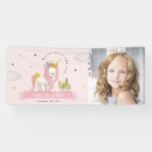 かわいい魔法のユニコーンピンクキッズフォト誕生日 横断幕 (横)