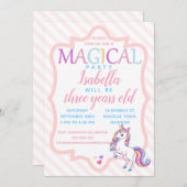 かわいい魔法のユニコーンピンク誕生日招待状 招待状 (正面/裏面)