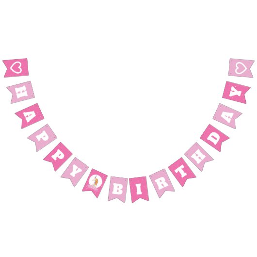 かわいい魔法のユニコーンホットピンクガールハッピーバースデー バンティングフラッグ (全)