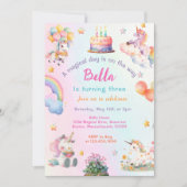 かわいい魔法のユニコーンレインボーガールバースデーパーティー 招待状 (正面)