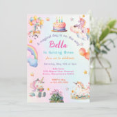 かわいい魔法のユニコーンレインボーガールバースデーパーティー 招待状 (スタンド正面)