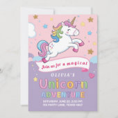 かわいい魔法のユニコーンレインボーガール誕生日 招待状 (正面)
