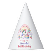 かわいい魔法のユニコーン女の子の最初の誕生日レインボー パーティーハット (正面)