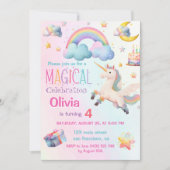 かわいい魔法のユニコーン女の子の誕生日パーティー 招待状 (正面)