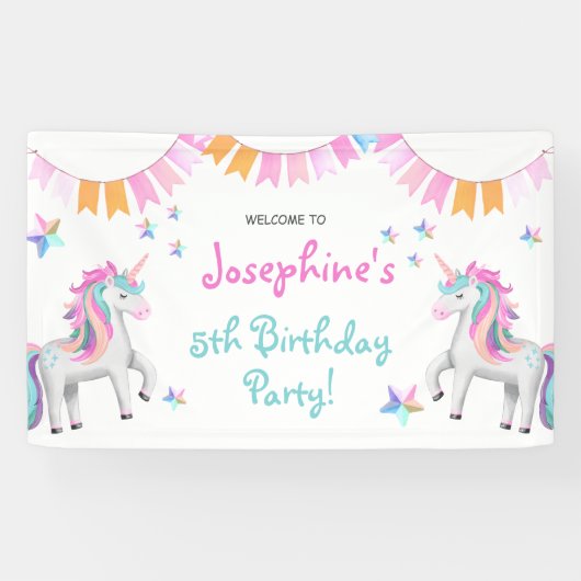 かわいい魔法のユニコーン子供の誕生日パーティーへようこそ 横断幕 (横)