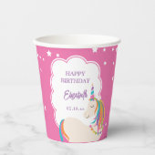 かわいい魔法のユニコーン熱いピンクの女の子の誕生日パーティー 紙コップ (正面)