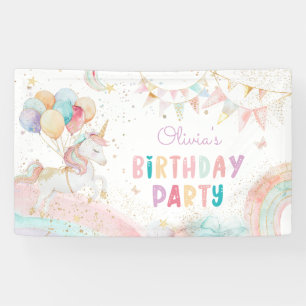 かわいい魔法のユニコーン虹の誕生日パーティー 横断幕