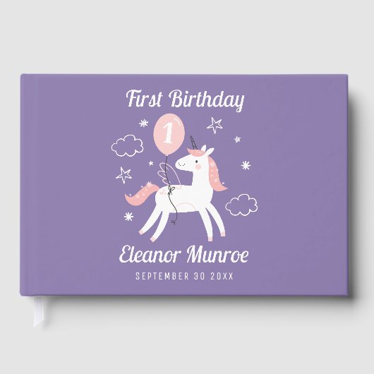 かわいい魔法のユニコーン誕生日パーティーゲストブック ゲストブック (正面)