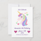 かわいい魔法のユニコーン&ハート誕生日 招待状 (正面)