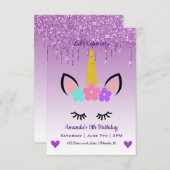 かわいい魔法のユニコーン&ハート誕生日 招待状 (正面/裏面)