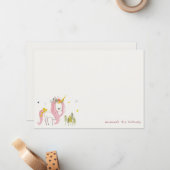 かわいい魔法のユニコーン ピンク黄色 子供の誕生日 ノートカード (正面/裏面インサイチュ)