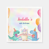 かわいい魔法のレインボーディノユニコーンバースデーパーティー スタンダードカクテルナプキン (正面)
